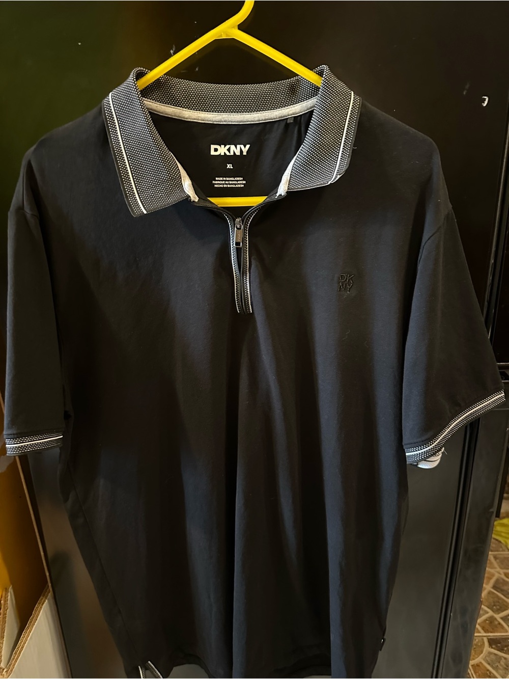 Dkny Black Polo with Contrast Trim and Zip Placket